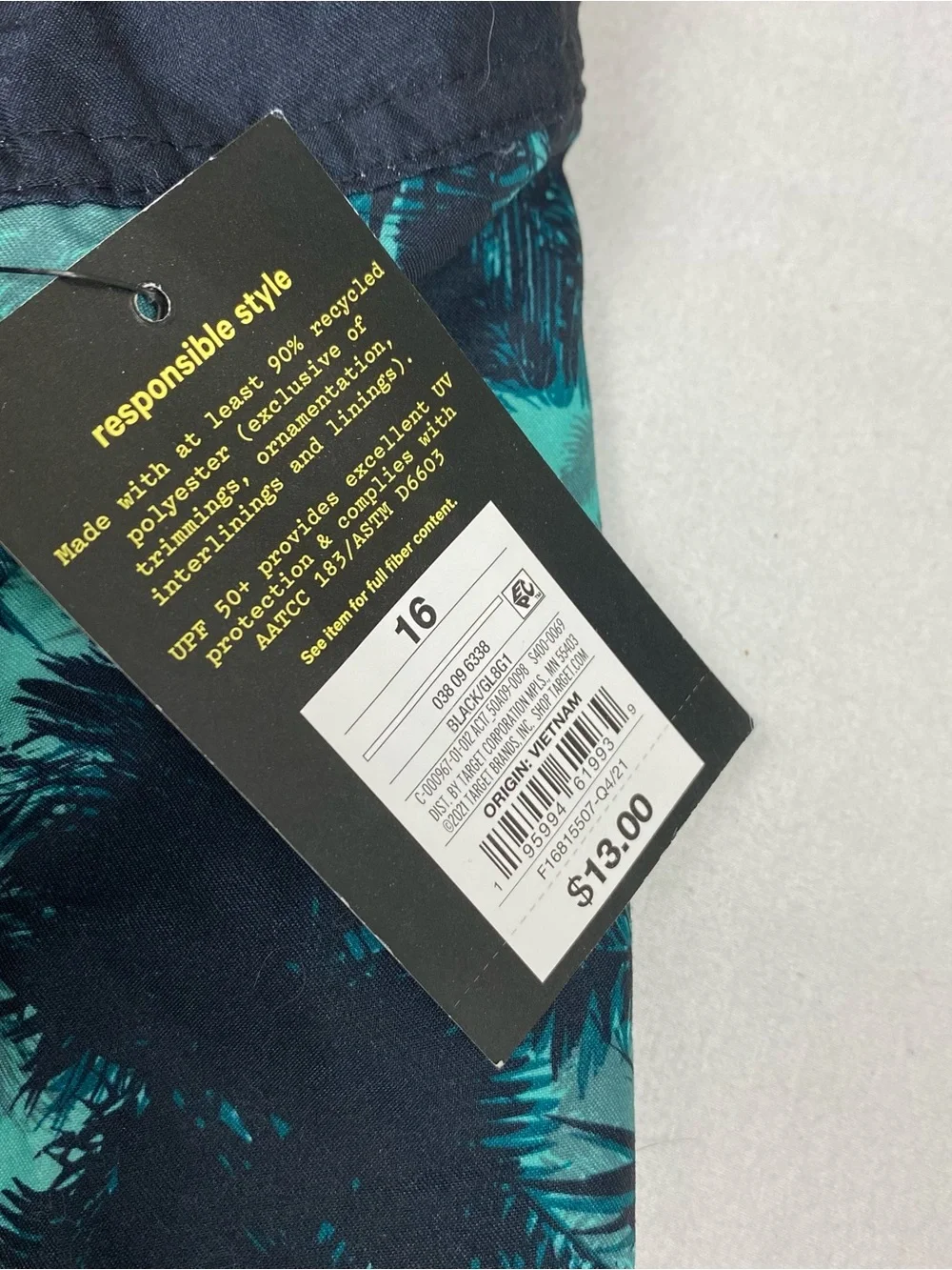 art class Black and Teal Palm-Pattern Swim Board Shorts